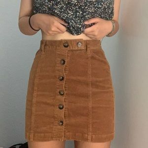 Forever 21 Corduroy Camel-color Button Skirt